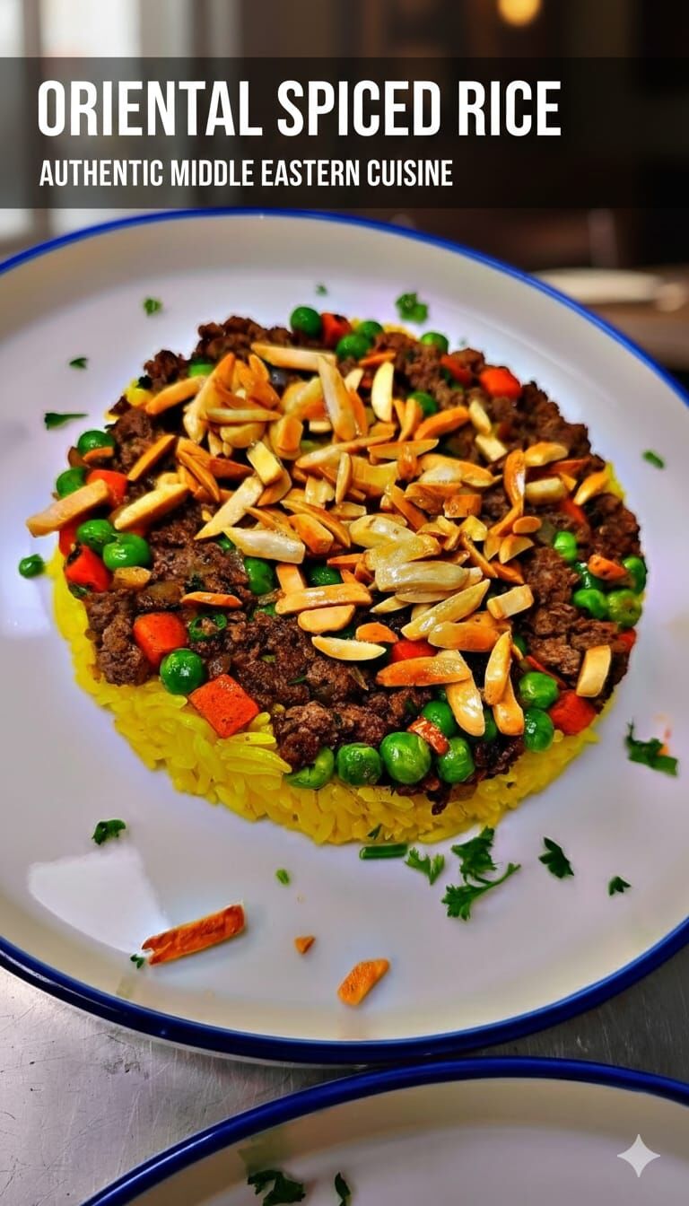 Oriental spiced rice with beef and vegetables